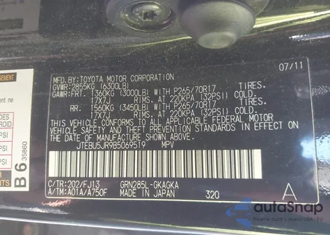 2011 Toyota 4Runner Sr5 V6 from USA, damaged, VIN JTEBU5JR9B5069519